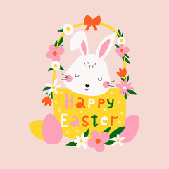 Obraz premium Happy Easter greeting card with cute banny.. Vector illustrations