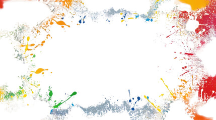 Colorful paint splatter frame on transparent background