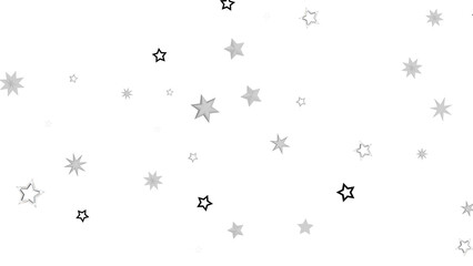 A simple abstract graphic with silver stars scattered on a black background. The stars are various sizes and give off a bright, shiny and sparkling feel.