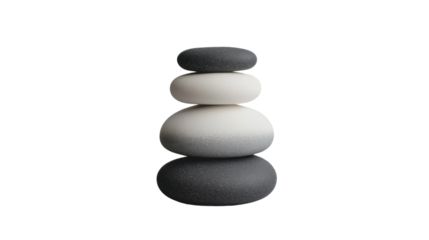 Stack of balancing white and black zen stones on transparent background