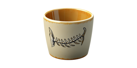 Ceramic Cup With Fishbone Design. Unique Artistic Pottery For Home Decor And Dining Isolated On Transparent Background