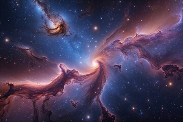 Vibrant Galaxy Nebulae Panorama with Colorful Background and Starry Texture