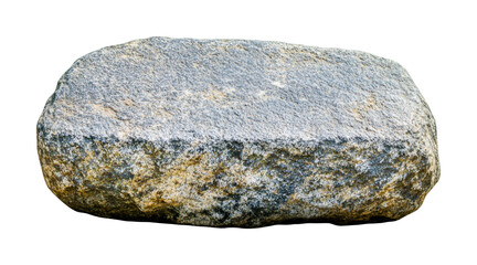 Large rough gray stone with textured surface on black background, cut out