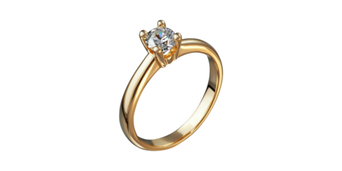 Elegant Gold Engagement Ring With Solitaire Diamond. Symbol Of Love And Commitment Isolated On Transparent Background