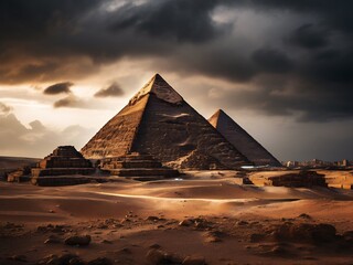 Ancient Pyramids Under a Dramatic Sky