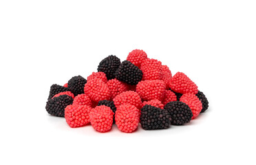 Gummy berries, chewy raspberries or jelly blackberries, gelatin candies fruit marmalade