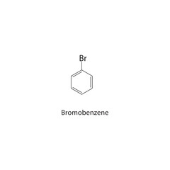 Bromobenzene skeletal structure. Halogenated Aromatic Compound compound schematic illustration. Simple diagram, chemical formula.