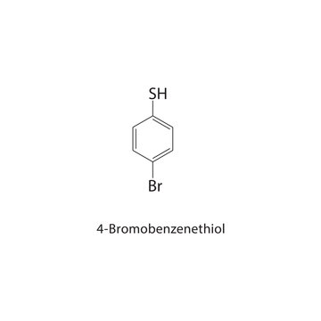 4-Bromobenzenethiol skeletal structure. Brominated Thiophenol compound schematic illustration. Simple diagram, chemical formula.