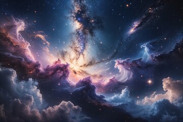 Fototapeta premium Galactic Nebula Clouds Painting the Universe with Starlit Night Sky Exploration