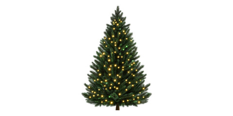 Artificial Christmas Tree With Warm Lights. Festive Holiday Decoration Isolated On Transparent Background