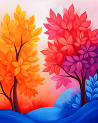 Vibrant autumn trees against a serene blue horizon