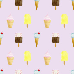 Watercolor Seamless Pattern Ice Cream, Watercolor Scrapbook Papers, Digital Background, Watercolor Paper Set, Watercolor Digital Paper