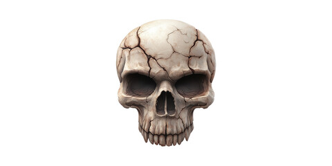 Cracked Human Skull Illustration. Symbol Of Mortality And Gothic Art Isolated On Transparent Background