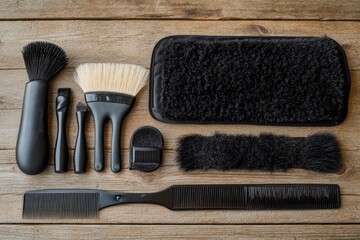 Horse grooming kit tools including brushes and combs for equine care Generative AI