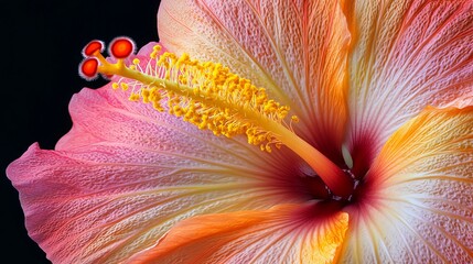 Vibrant Pink Orange Hibiscus Flower Macro Photography