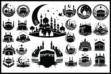 Obraz premium Islamic Vector Bundle | Kaaba & Mosque Silhouettes | Ramadan & Eid Graphics