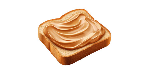Slice Of Bread With Creamy Peanut Butter Spread. Nutritious Snack And Breakfast Option Isolated On Transparent Background