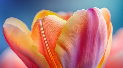 Vibrant Tulip Blossom Close Up Orange Pink Yellow Petals Soft Focus