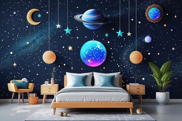 Playful Flat Design Featuring Enigmatic Celestial Elements for Stunning Wallpaper and Backgrounds