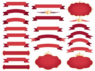 A collection of elegant red banners and decorative frames, perfect for invitations and design projects.