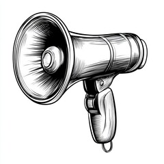 Vintage Megaphone Illustration Black and White Hand Drawn Design