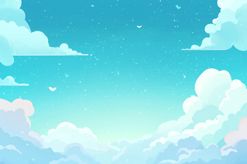 serene sky blue gradient background with fluffy clouds and twinkling stars creates peaceful atmosphere. Perfect for various design projects