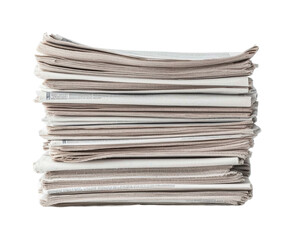 Stack of folded newspapers isolated on white background, cut out