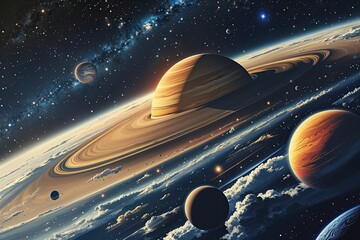 Polished Flat Universe Art Featuring Intricate Stars and Planets