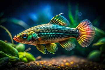 Fototapeta premium Siamese Algae Eater Fish in Low Light Aquarium, Underwater Macro Photography