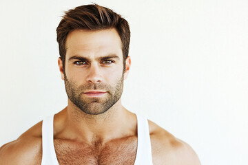 Fototapeta premium Fitness strong man portrait, male portrait close up