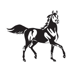 Running Horse black and white silhouette print, poster, logo template. vector drawing