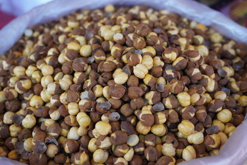 Roasted Gram, also known as Roasted Chana or Bhuna Chana, a popular snack in India which is essentially chickpeas that have been roasted, sometimes with the skin on