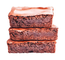 Triple layer fudgy brownies with glossy chocolate frosting, cut out