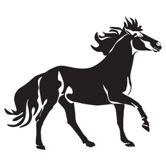 Running Horse black and white silhouette print, poster, logo template. vector drawing