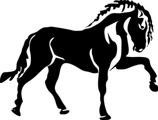 Running Horse black and white silhouette print, poster, logo template. vector drawing
