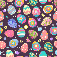 Easter eggs, flowers, Easter holiday, Holy Sunday, seamless pattern, illustration, vector