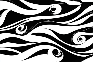 high contrast black and white abstract wave design featuring swirling patterns and dynamic lines that create sense of movement and fluidity