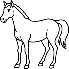 Obraz premium Black-and-white horse illustration with easy-to-Color outlines, excellent for animal-themed children's crafts, coloring books
