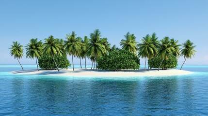 Fototapeta premium Tropical island paradise, calm sea, lush vegetation, perfect getaway, idyllic scenery