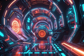 Dynamic Cyber Aesthetics in Futuristic Sci-Fi Animation with Glowing Colors