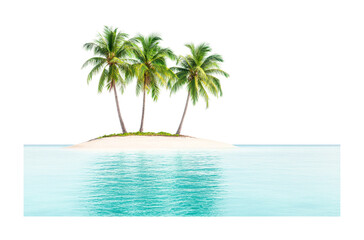 Serene tropical island with palm trees and azure waters, cut out