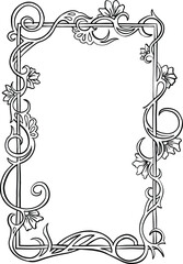 Botanical border vintage ornate frame illustration. Wedding invitation crest frame.