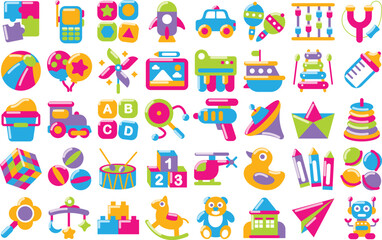Kids Toy color icon set. Vector Illustration. Set of 40 Kids Toy web icons in color style