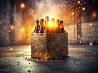Silhouette Craft Beer Box Glowing Particles - Minimalist Urban Scene