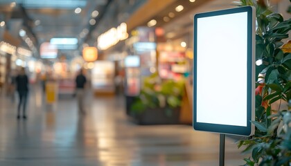 Blank Digital Advertising Display Screen Mockup in Store, Shopping Mall Interior, Blurred Background