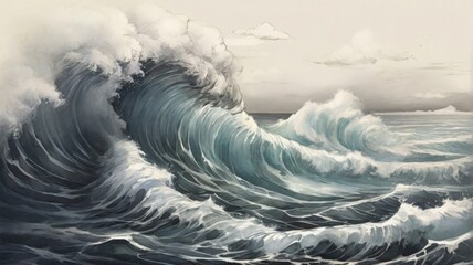 drawn elements raging wave danger beautiful picture