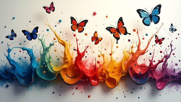 Flat Multicolored butterflies emerging from artists paint palette representing freedom of imagination and creativity perfect for artistic projects and creative designs concept as Multicolored butterfl