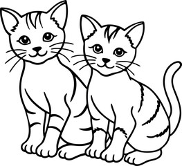 Obraz premium Adorable pair of playful kittens sitting together, simple cartoon outline drawing for kids coloring book and activities