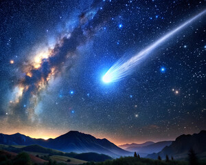 Fototapeta premium Comet or asteroid against the backdrop of a starry night sky.