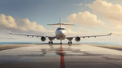 plane on the runway summer day start of vacation